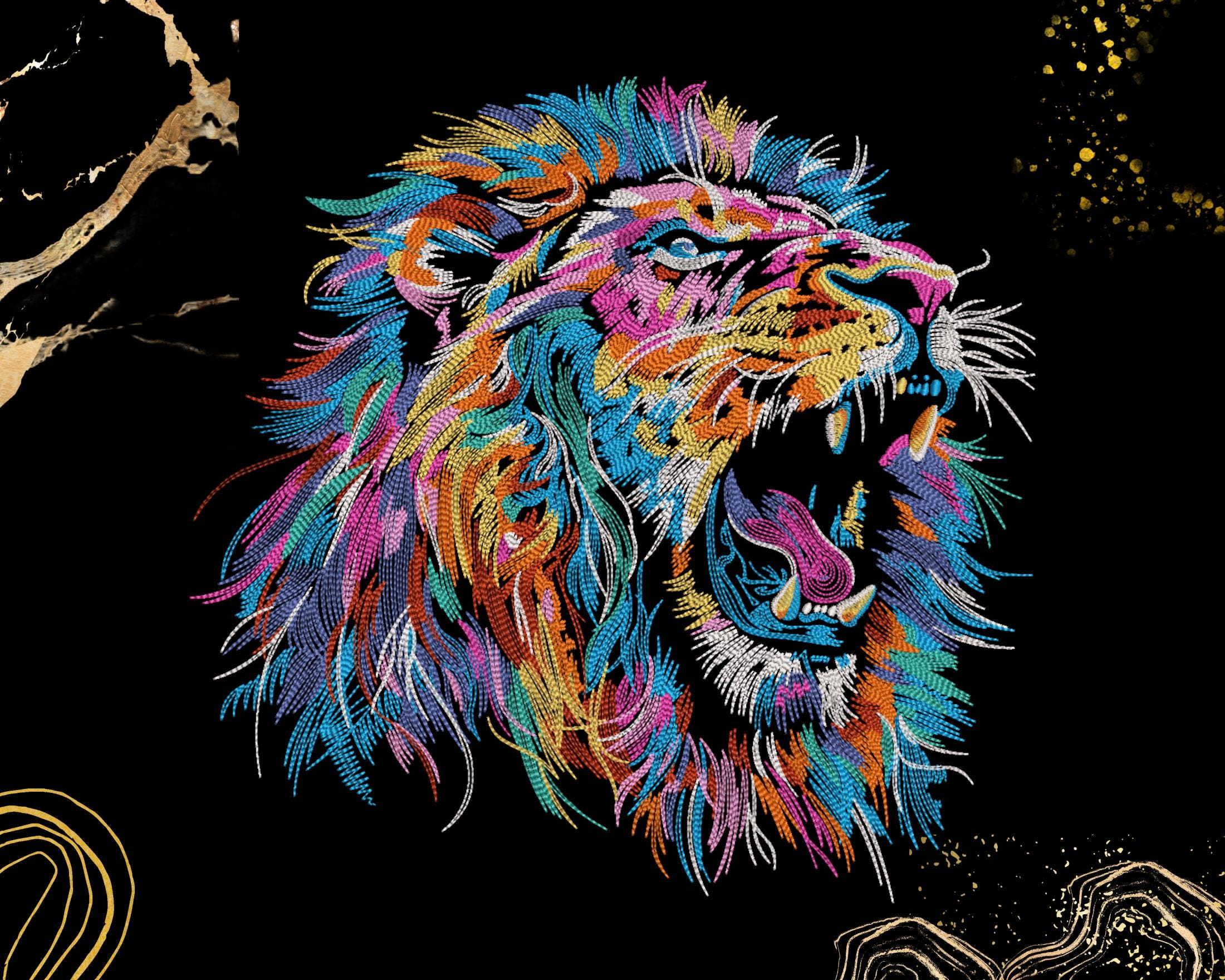 Lion Embroidery Pattern | Abstract Roaring Lion Design | DIY Machine ...