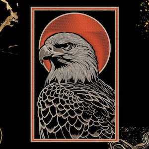 Adler Stickdatei | Roter Mond Gothic Wildlife Kunst | Maschinenstickdatei (Digitaler Download)