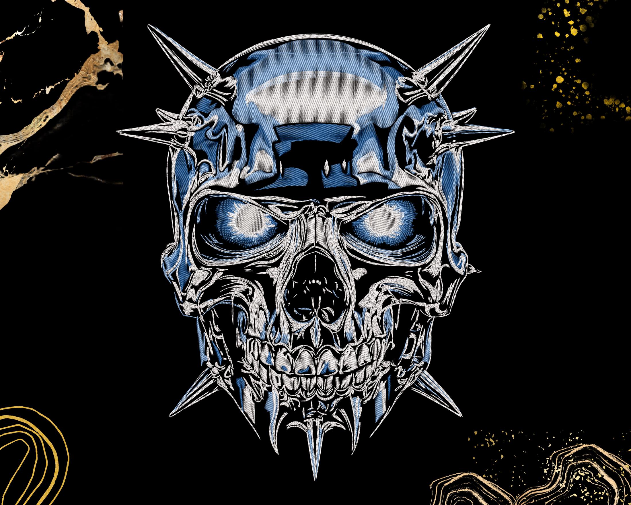 Skull Embroidery Design | Spiked Gothic Skull With Glowing Eyes