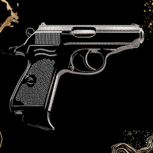 Diseño de bordado de pistola vintage / Ilustración de arma de fuego antigua / Estilo táctico y gótico / Manualidades y decoración de ropa / Dst Exp Pes Pec