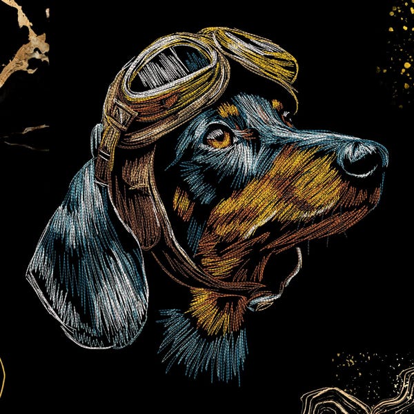 Aviator Dog Embroidery Design | Vintage Pilot Dog with Goggles | Pet Lovers & Apparel Decor | Digital Machine Embroidery | Retro Animal Art