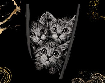 Three Kittens Embroidery Design | Peeking Cat Illustration | Cute Decor for Cat Lovers | Digital Download | Kitten Art, Black Shirt Friendly
