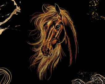 Horse Embroidery Design | Majestic Wild Stallion Art | For Jacket, Bag & Decor | Digital PES File | Western Cowboy Pattern | Dst Pes Pec Exp
