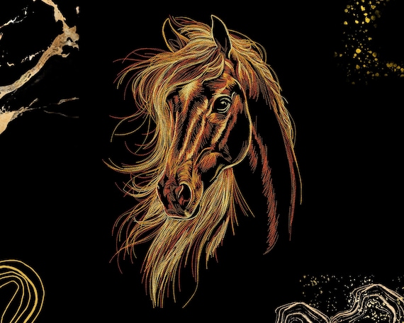 Horse Embroidery Design | Majestic Wild Stallion Art | For Jacket, Bag & Decor | Digital PES File | Western Cowboy Pattern | Dst Pes Pec Exp