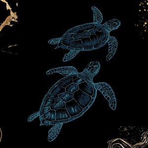 Twin Ocean Turtles Embroidery Design | Detailed Marine Wildlife Line Art, Coastal Sea Life | Machine Embroidery File (Digital Download)