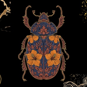 Floral Beetle Embroidery Design | Botanical Insect Art | For Jackets, Bags, Nature Lovers | Digital Download | Elegant Boho Embroidery File