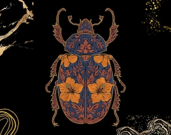 Wzór haftu z kwiatowym chrząszczem | Botaniczna sztuka owadów | Dla kurtek, toreb i miłośników natury | Pobieranie cyfrowe | Elegancki plik haftu boho