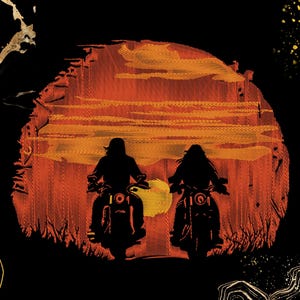 Sunset Ride Embroidery Design | Motorcycle Silhouette | Biker Jacket Patch | Digital File Instant Download | Road Trip Theme | Jef, Sew, Pes