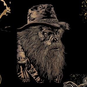 Bigfoot Cowboy Embroidery Design | Sasquatch Western Portrait | Biker & Rustic Apparel | Digital Machine File | Vintage Beard Art | Dst Exp