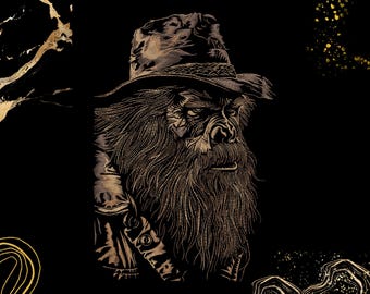Bigfoot Cowboy Embroidery Design | Sasquatch Western Portrait | Biker & Rustic Apparel | Digital Machine File | Vintage Beard Art | Dst Exp