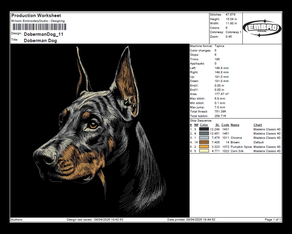 Doberman Dog Embroidery Design | Realistic Dog Head Portrait | Pet ...