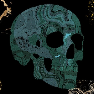 Abstract Skull Embroidery Design | Turquoise Topographic Line Art, Modern Geometric Gothic Style | Machine Embroidery File, Digital Download