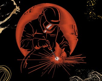 Welder Embroidery Design | Industrial Worker Theme | For Jackets Hats Patches | Digital File | Welding Machine Work Stitch Art | Xxx Dst Exp