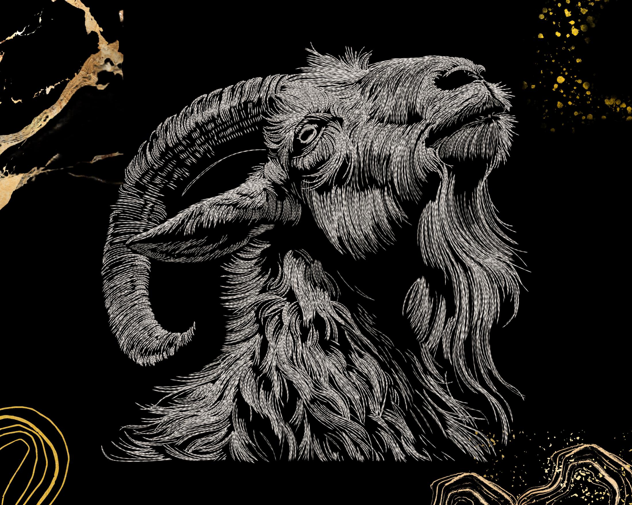 Gothic Goat Mountain Goat Embroidery Design | Majestic Animal Sketch Style | for ...