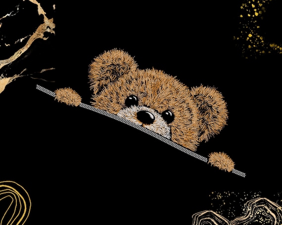 Cute Teddy Bear Peeking Embroidery Design | Kawaii Bear Animal | Kids & Baby Apparel | Digital Machine Embroidery File | Exp, Dst, Pes, Pec