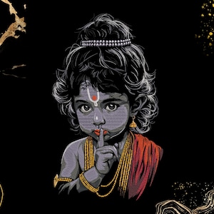 Baby Krishna Embroidery Design | Shushing Pose, Hindu Spiritual Art | Machine Embroidery File (Digital Download)