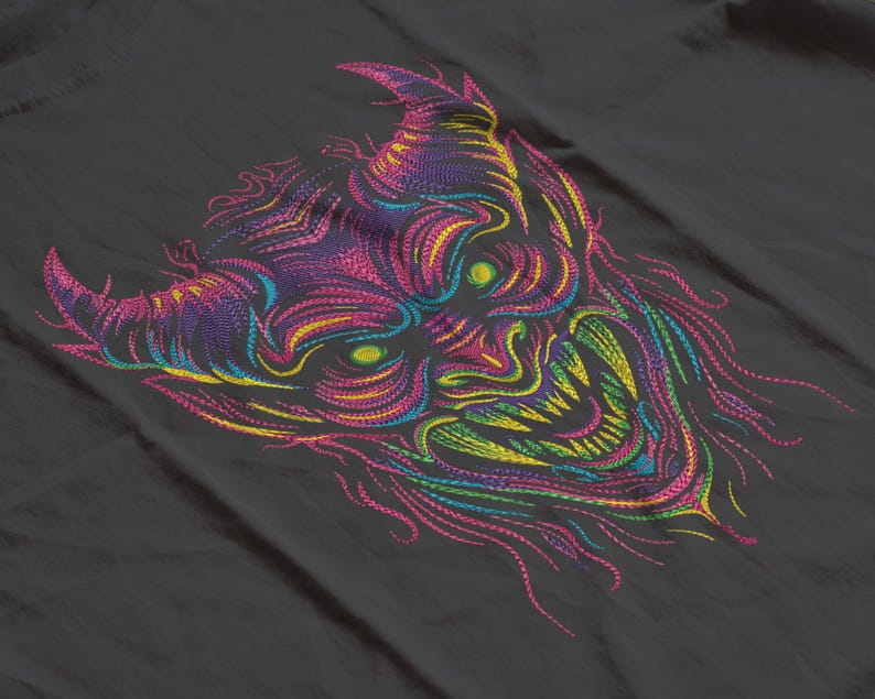 Demon Face Embroidery Design | Psychedelic Neon Monster | Jackets ...