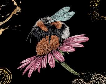 Bumblebee Flower Embroidery Design | Botanical Bee Art | Nature & Insect Lovers | Digital Machine Embroidery File | Floral Pattern | Dst Exp