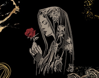 Religious Woman Embroidery Art | Elegant Roses Theme | Home Decor or Gift | Digital File (Dst, Jef, Sew, Pes, Pec) | Detailed Stitch Style