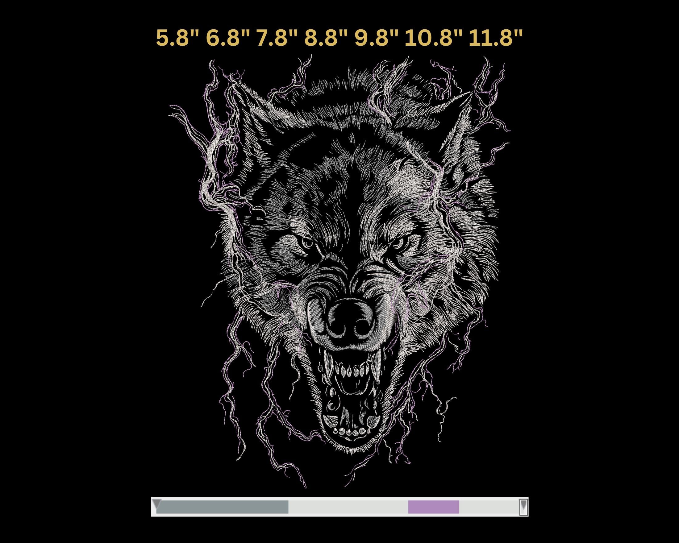 Wolves Dst Fierce Electric Wolf Embroidery Design | Lightning Wolf Head Art ...