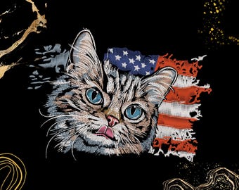 Patriotic Cat Embroidery | USA Flag Feline Head Embroidery Design | Digital File for 4th of July Decor | American Pet Lover Stitch Art | Exp