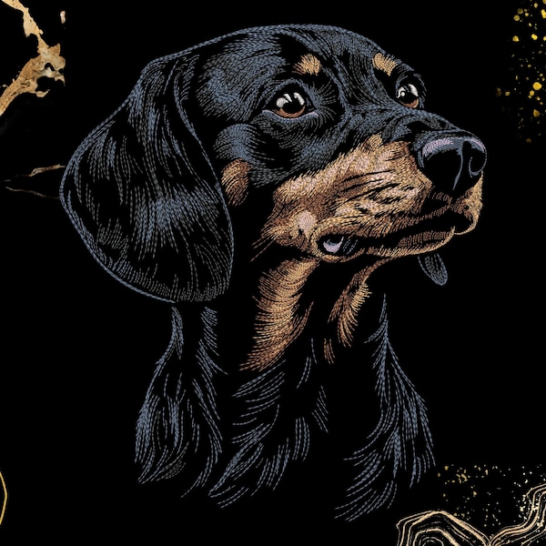Dachshund Dog Portrait Embroidery Design | Black and Tan Puppy Head | Pet Lover Gift Idea | Digital Machine Embroidery File | Realistic Dog