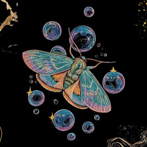 Soap Bubble Moth Embroidery Design | Colorful Iridescent Wings, Whimsical Fantasy Art | Machine Embroidery File (Digital Download)