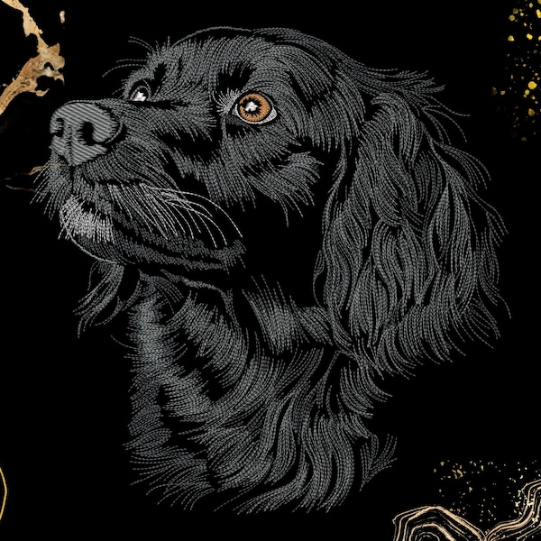 Black Dog Embroidery Design | Realistic Pet Portrait | Dog Lovers Gift | Digital Machine Embroidery File | Animal Stitch Art | Dst, Exp, Pes