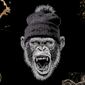 Broderidesign med ilsken gorilla | Vilddjurskonst | Jackor, hattar, tygmärken | Digital maskinbroderifil | Urban Streetwear | Exp, Dst Pes