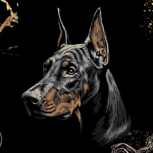 Doberman Dog Embroidery Design | Realistic Dog Head Portrait | Pet Lovers, Apparel Decor | Digital Download File | Dst, Exp, Pes, Pec, Vp3
