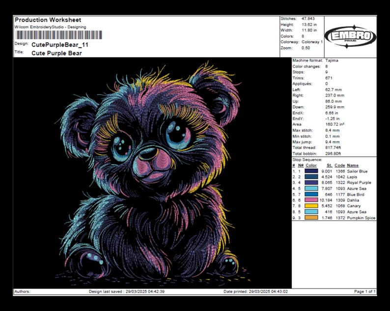 Cute Purple Bear Embroidery, Digital Embroidery Design, DIY Embroidery ...