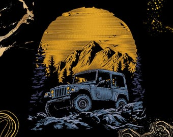 Offroad SUV Embroidery Design | Mountain Sunset Adventure | Outdoor Lovers | Digital Download File | 4x4 Truck Stitch Pattern | Exp Dst Pes