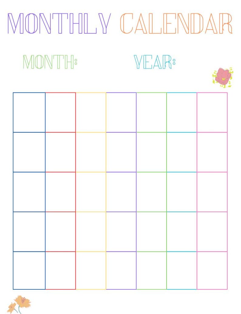 Cute Monthly Calendar Template for Download - Etsy