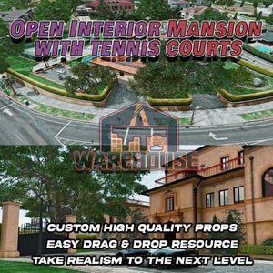 GTA V : Manoir intérieur ouvert | Courts de tennis | Accessoires personnalisés | Prêt pour le FiveM | Optimisé | Haute qualité | Installation facile | Livraison rapide | GTRAP