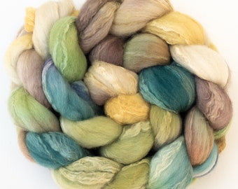 BFL CAMEL SOYSILK handdyed wool roving top spinning fiber 3.6 oz