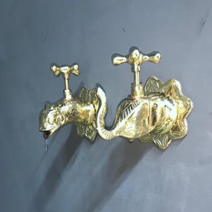 Handmade Moroccan Brass Faucets – Elephant & Fish Shaped Ornate Vintage Taps for Bathroom, image 1