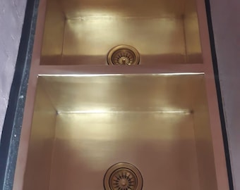 Handmade Hammered Brass Double Sink: Moroccan Farmhouse Vanity Basin