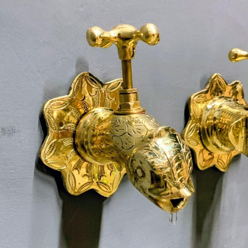 Handmade Moroccan Brass Faucets – Elephant & Fish Shaped Ornate Vintage Taps for Bathroom, image 10