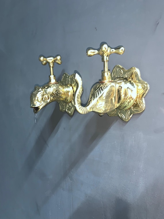 Handmade Moroccan Brass Faucets – Elephant & Fish Shaped Ornate Vintage Taps for Bathroom,
