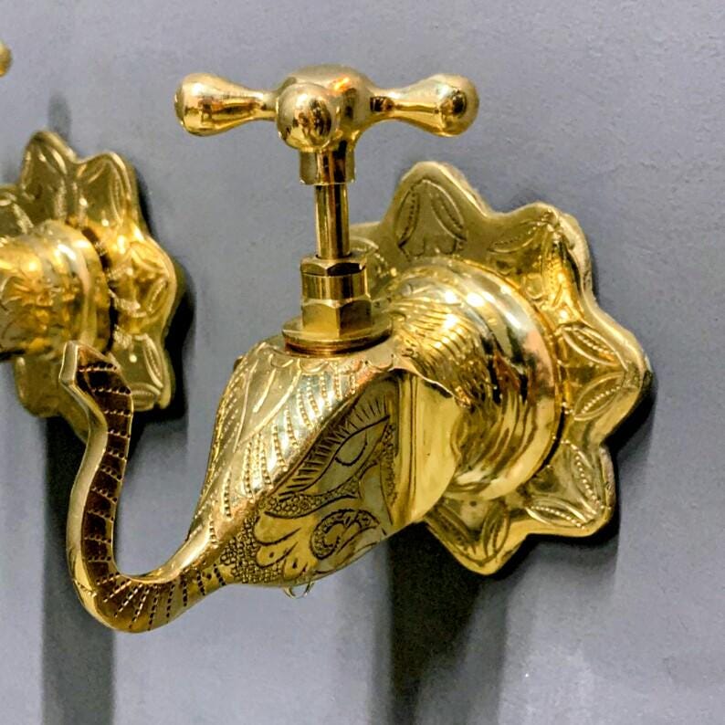 Handmade Moroccan Brass Faucets – Elephant & Fish Shaped Ornate Vintage Taps for Bathroom, image 9
