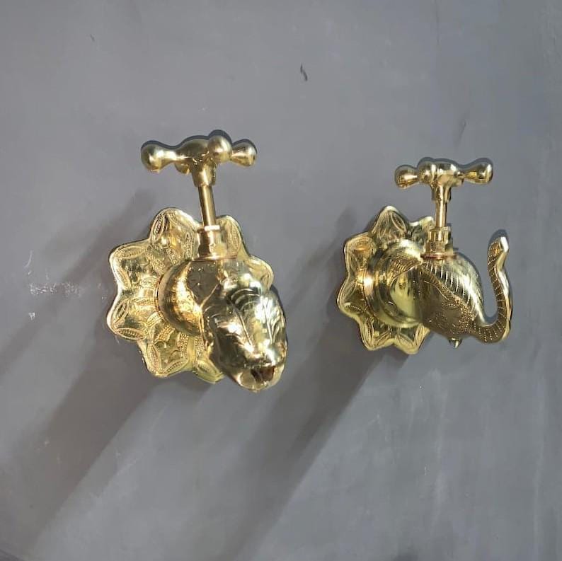 Handmade Moroccan Brass Faucets – Elephant & Fish Shaped Ornate Vintage Taps for Bathroom, image 2