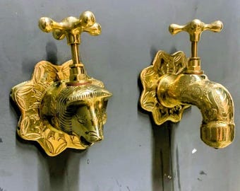Handcrafted Moroccan Brass Faucets with Handles – Gold Plated Lion Head Antique Ornamental Faucets