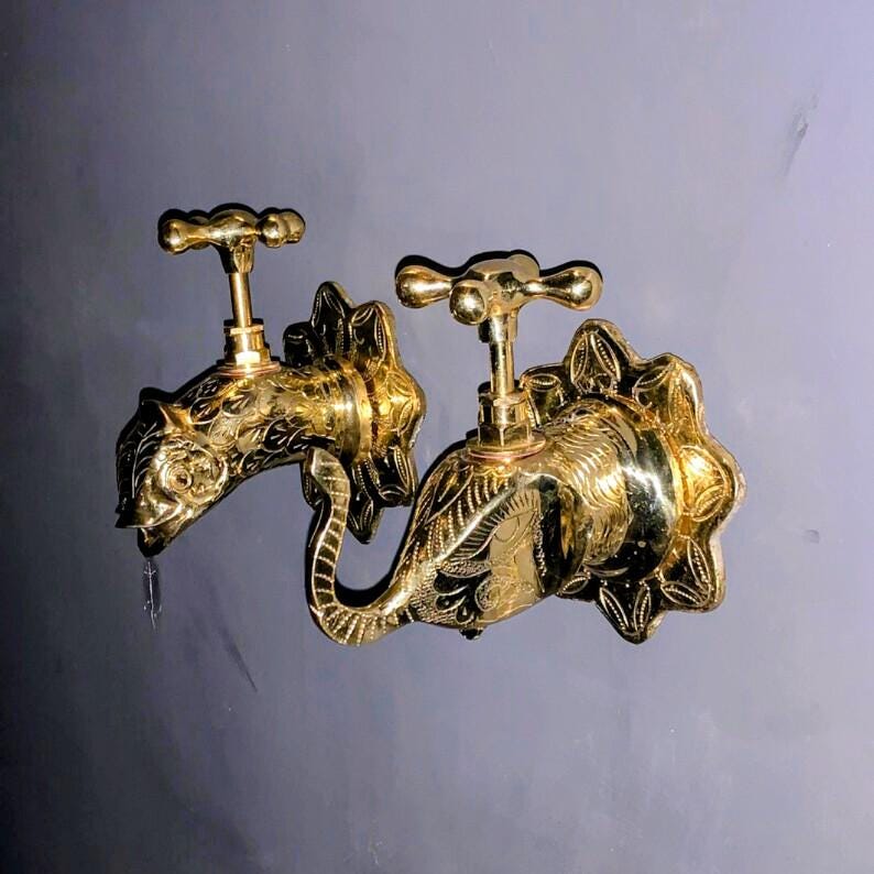 Handmade Moroccan Brass Faucets – Elephant & Fish Shaped Ornate Vintage Taps for Bathroom, image 6