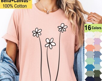 ボタニカルシャツ、スリーロングデイジー、ガーデナーギフトTシャツ