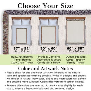 three different sizes of blankets, each with a corresponding description of the blanket size and color variation.