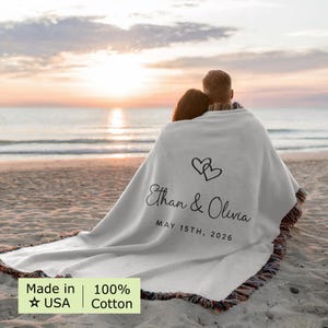 Custom Wedding Gift Cotton Anniversary Throw Personalized Blanket for Couple Bridal Shower Present Double Heart