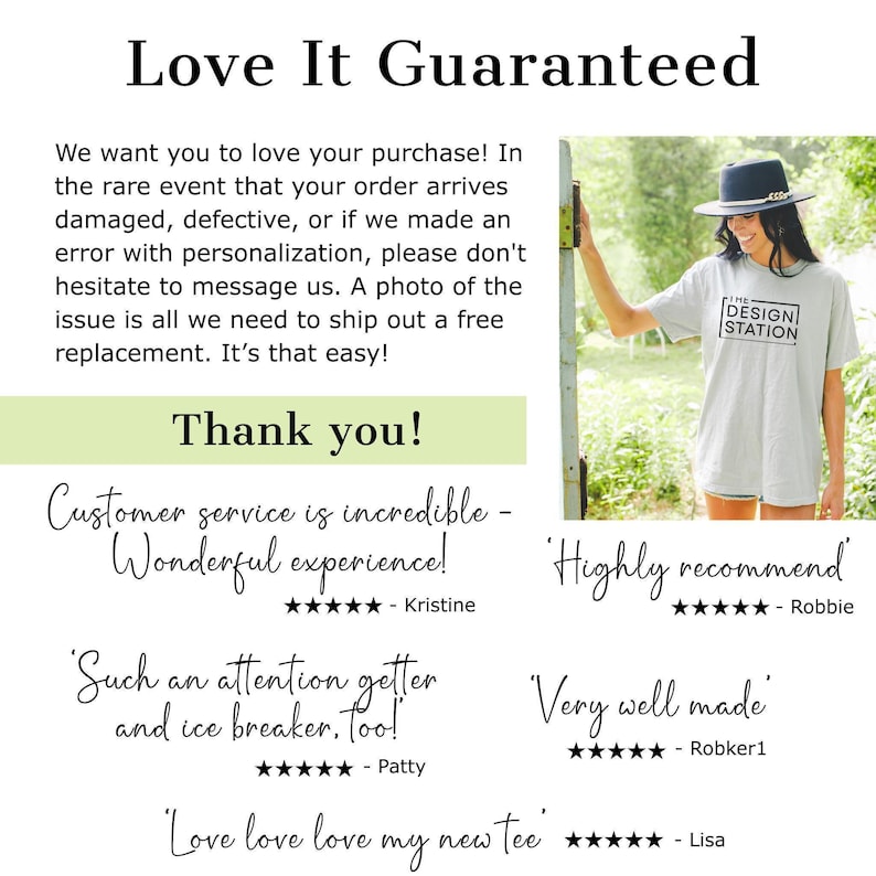 The image is a collage of customer service interactions, featuring a woman in a hat and a customer service representative. The text highlights the exceptional customer service and the positive experience of the customers, with stars indicating their satisfaction.