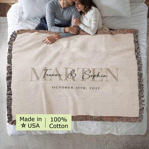 Custom Wedding Gift Cotton Anniversary Throw Personalized Blanket for Bridal Shower Present, Couple Names