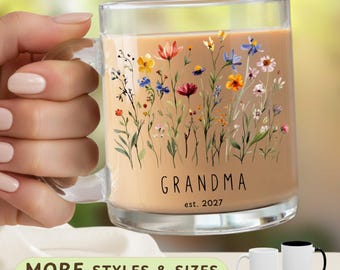 Personalized New Grandma Mug, Wildflower Coffee Cup, Pregnancy Announcement