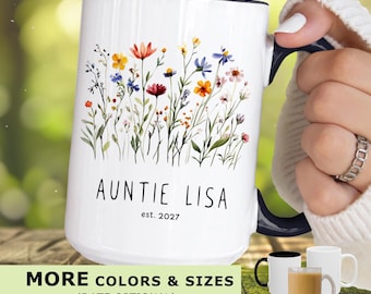 Taza de regalo personalizada para la nueva tía - Taza de café de cristal con flores silvestres de colores